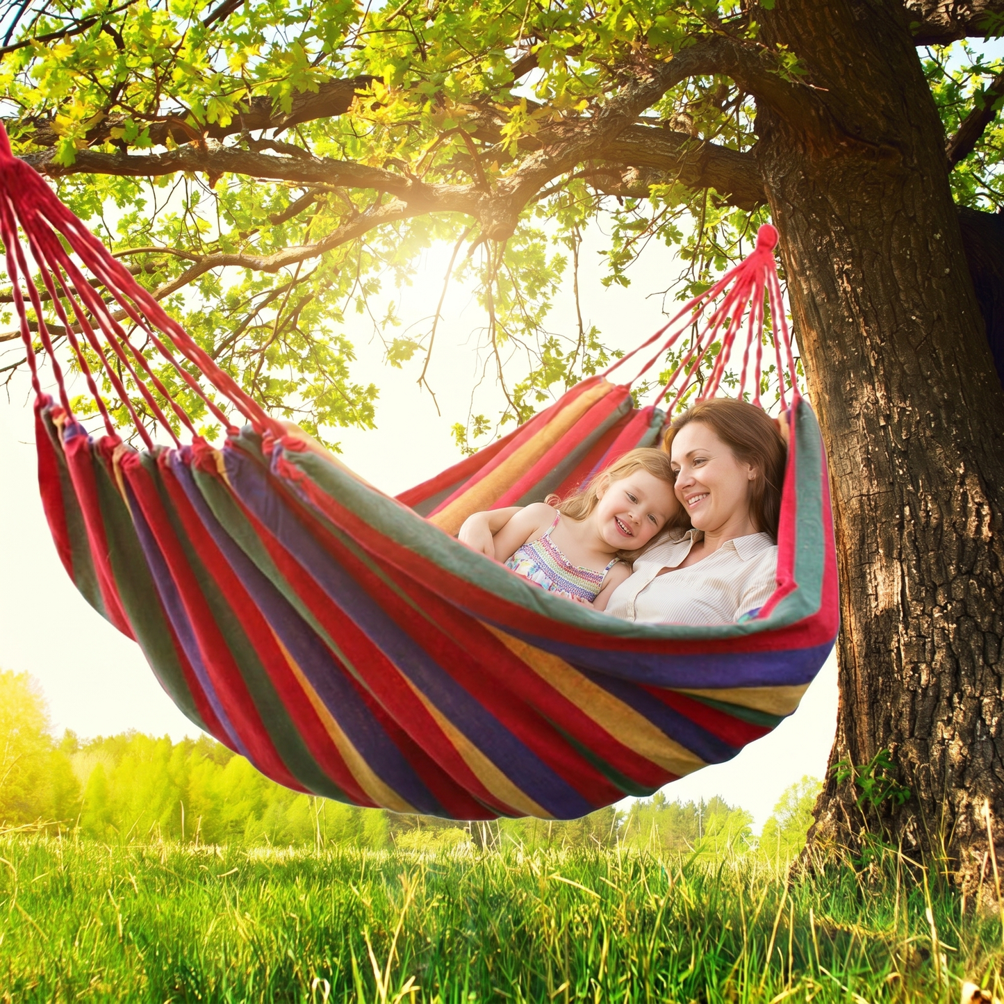 Large 2-Person Cotton Hammock with Carry Bag Red Stripes