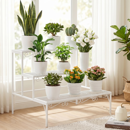Elegant 3-Tier Metal Garden Plant Stand Shelf Display Rack Flower Pot Holder White