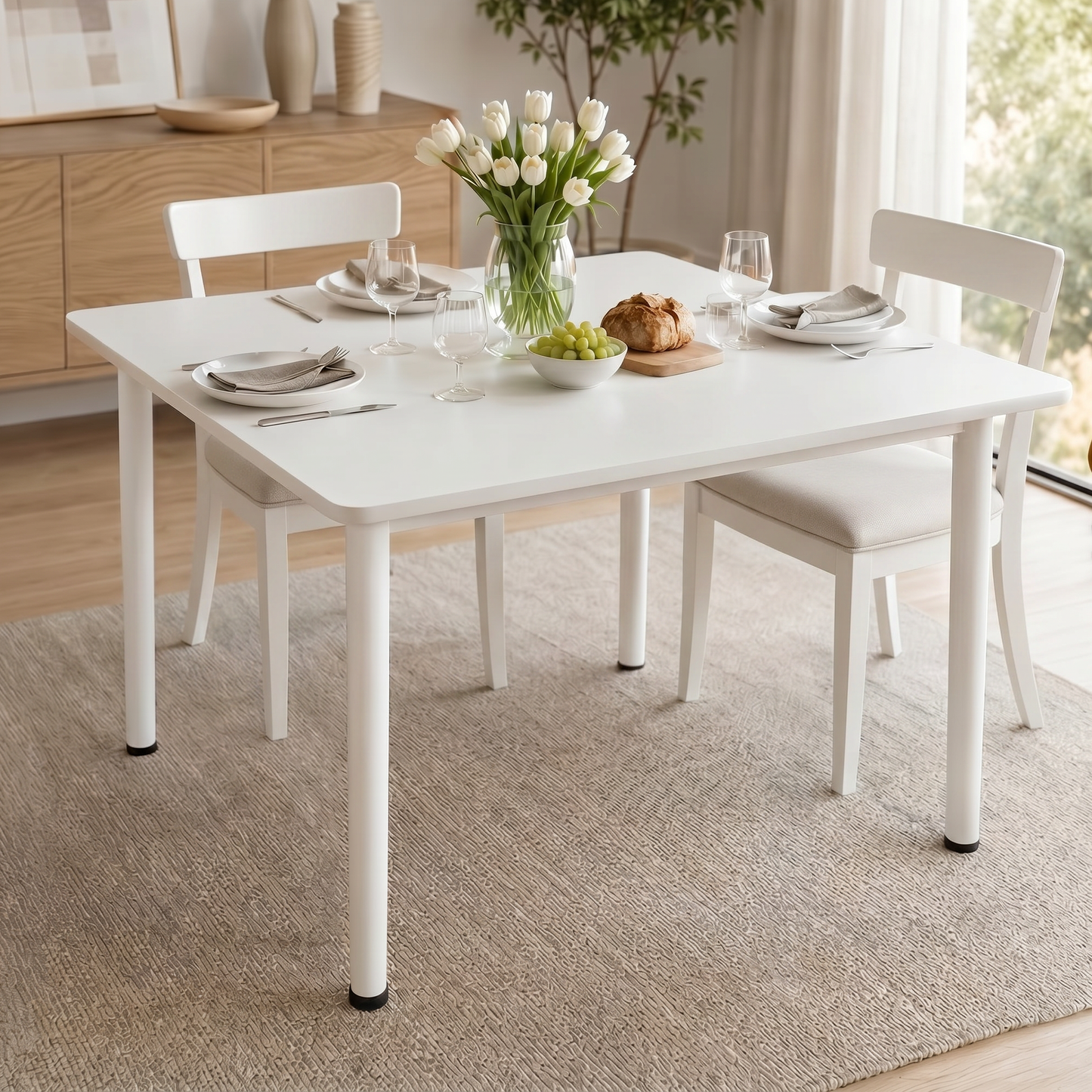 Modern White Kitchen Dining Table 80cm Square Wood Metal