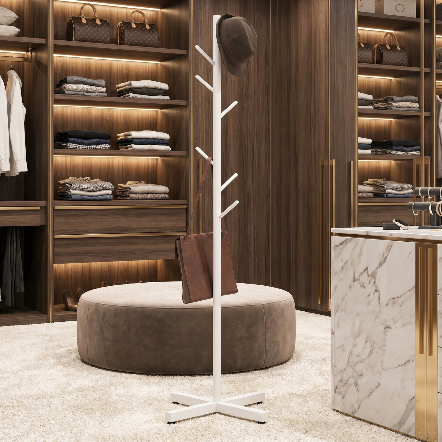 Freestanding Metal Coat Hat Rack Tree Organiser White
