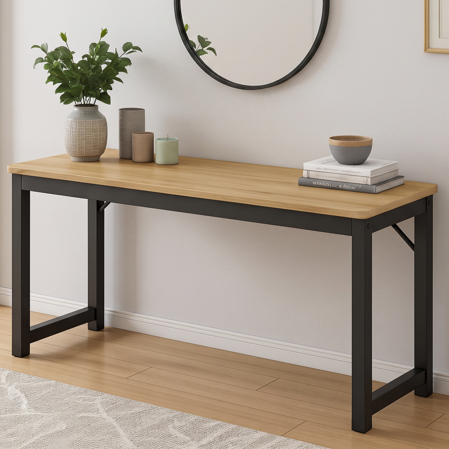 Narrow Wood Metal Console Table Modern Rustic Oak