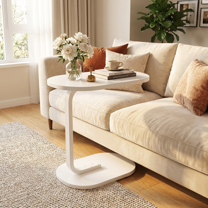 Sofa Bed Side Table Laptop Desk White Accent Coffee Stand (White)