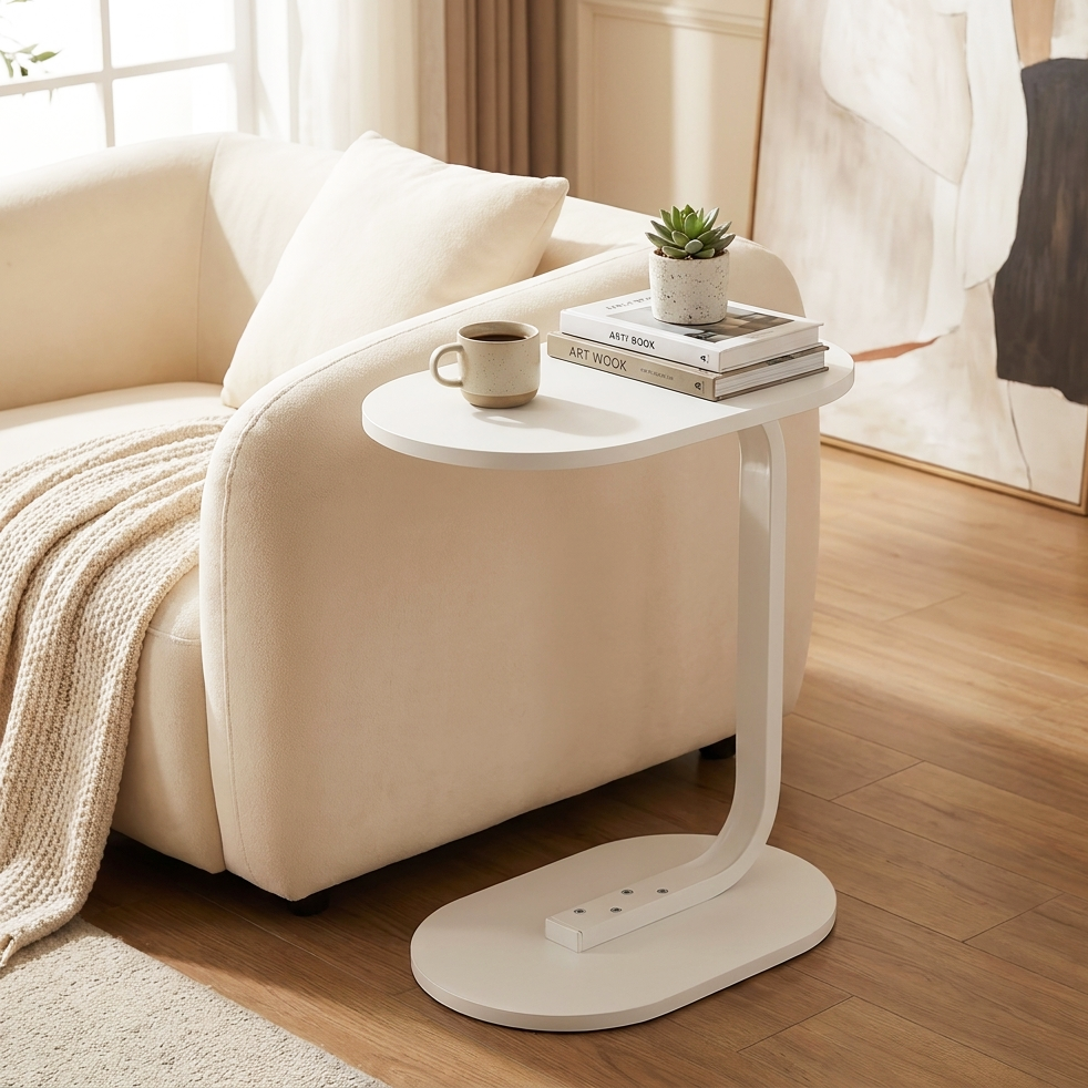 Sofa Bed Side Table Laptop Desk White Accent Coffee Stand (White)