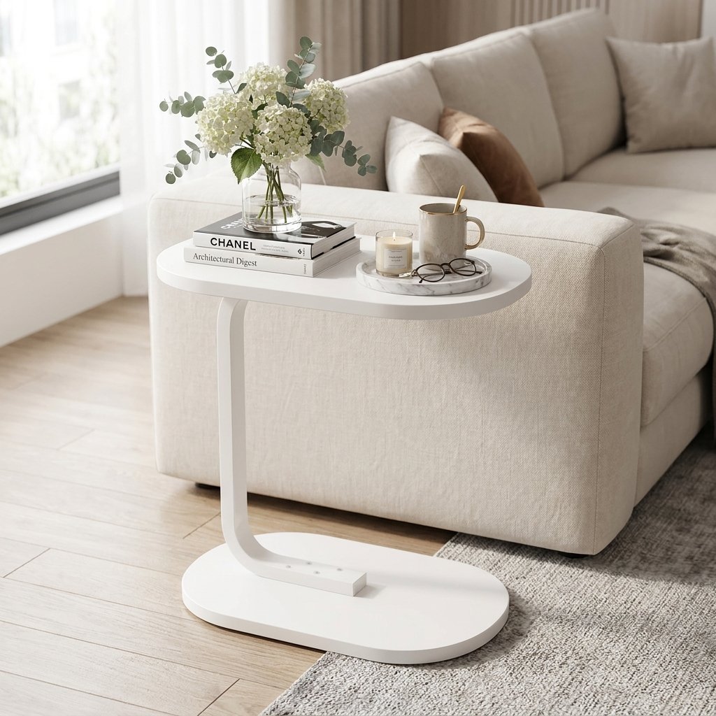 Sofa Bed Side Table Laptop Desk White Accent Coffee Stand (White)