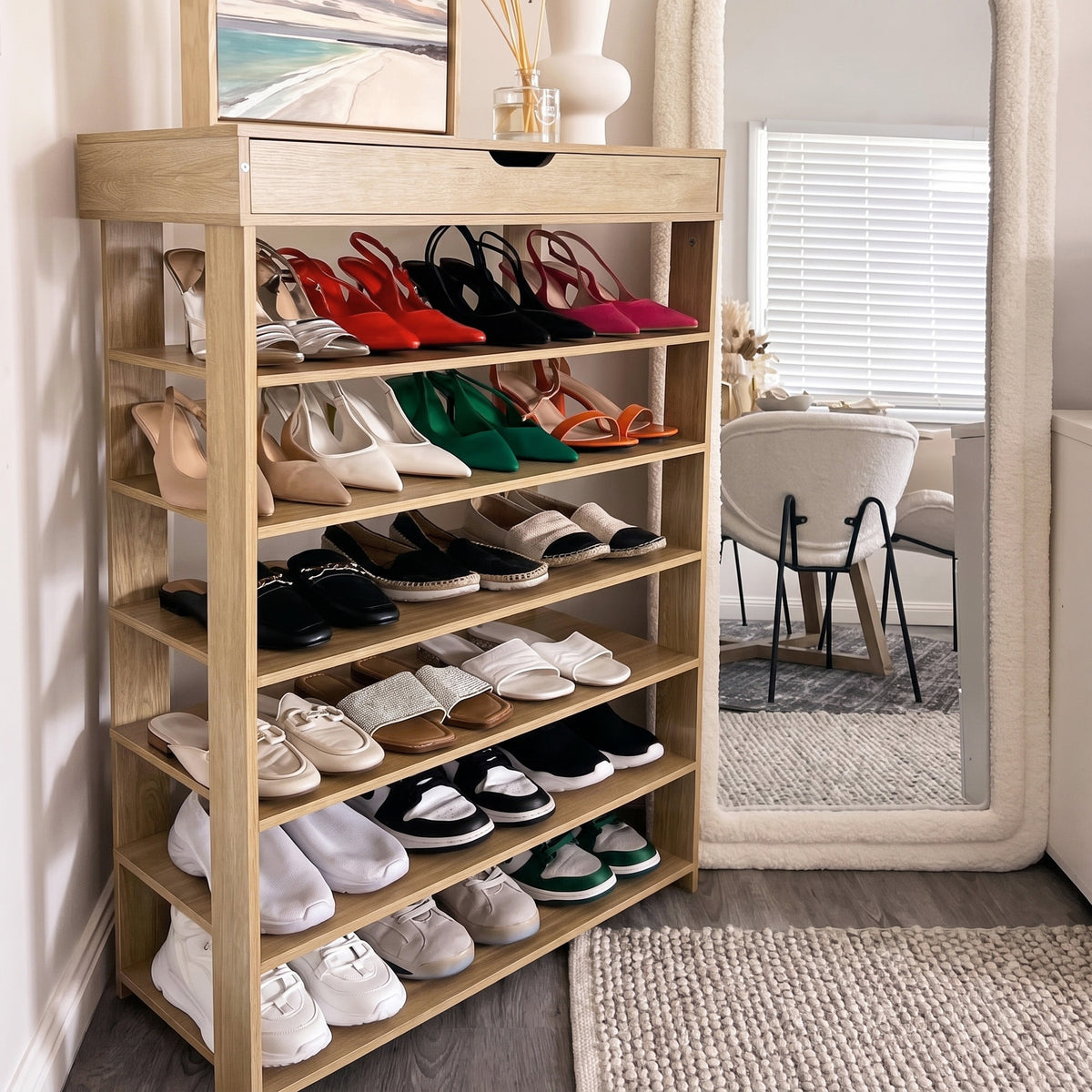 7-Tier Extra-Spacious Wooden Shoe Rack Organizer Shelf Cabinet - Natural Oak
