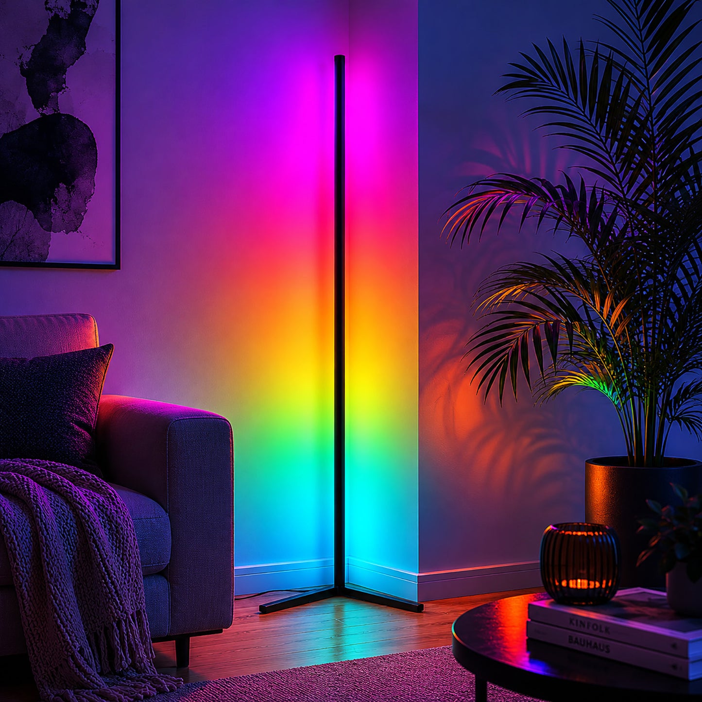 Colour Changing LED Corner Floor Lamp RGB Mood Lighting