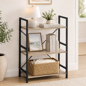 3-Tier Heavy Duty Wood Steel Bookshelf Storage Shelf Organizer (Coastal Oak)
