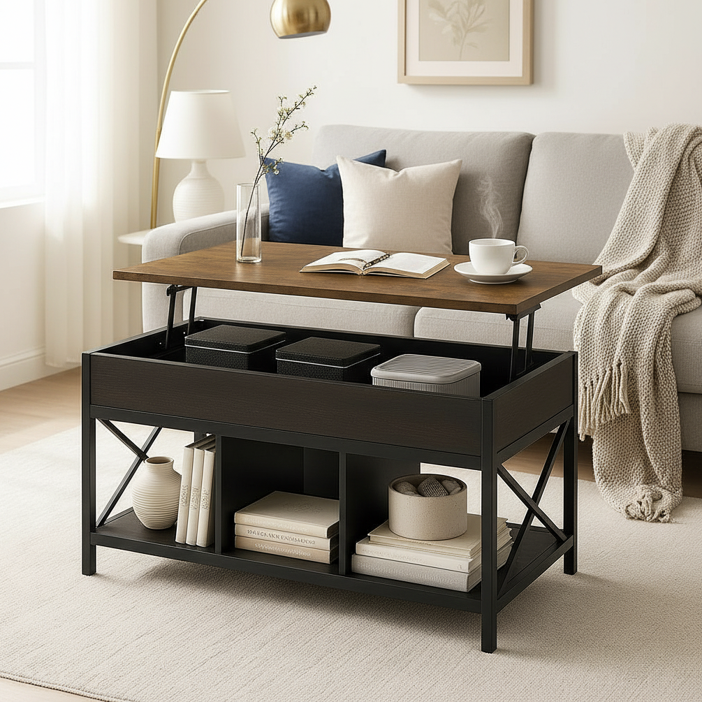 Multifunction Lift Top Coffee Table with Storage Shelf Organizer