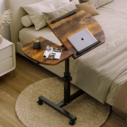 Adjustable Portable Sofa Bed Side Table Laptop Desk with Wheels Rustic Wood