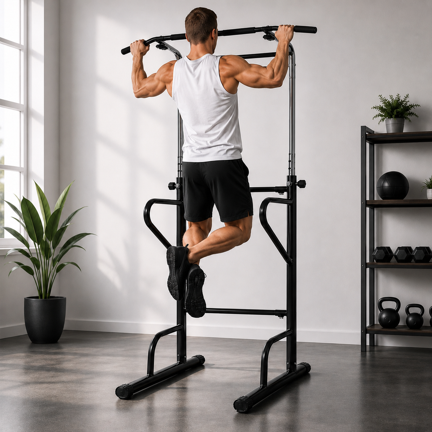 Adjustable Power Tower Pull Up Dip Bar Fitness Station Home Gym Equipment