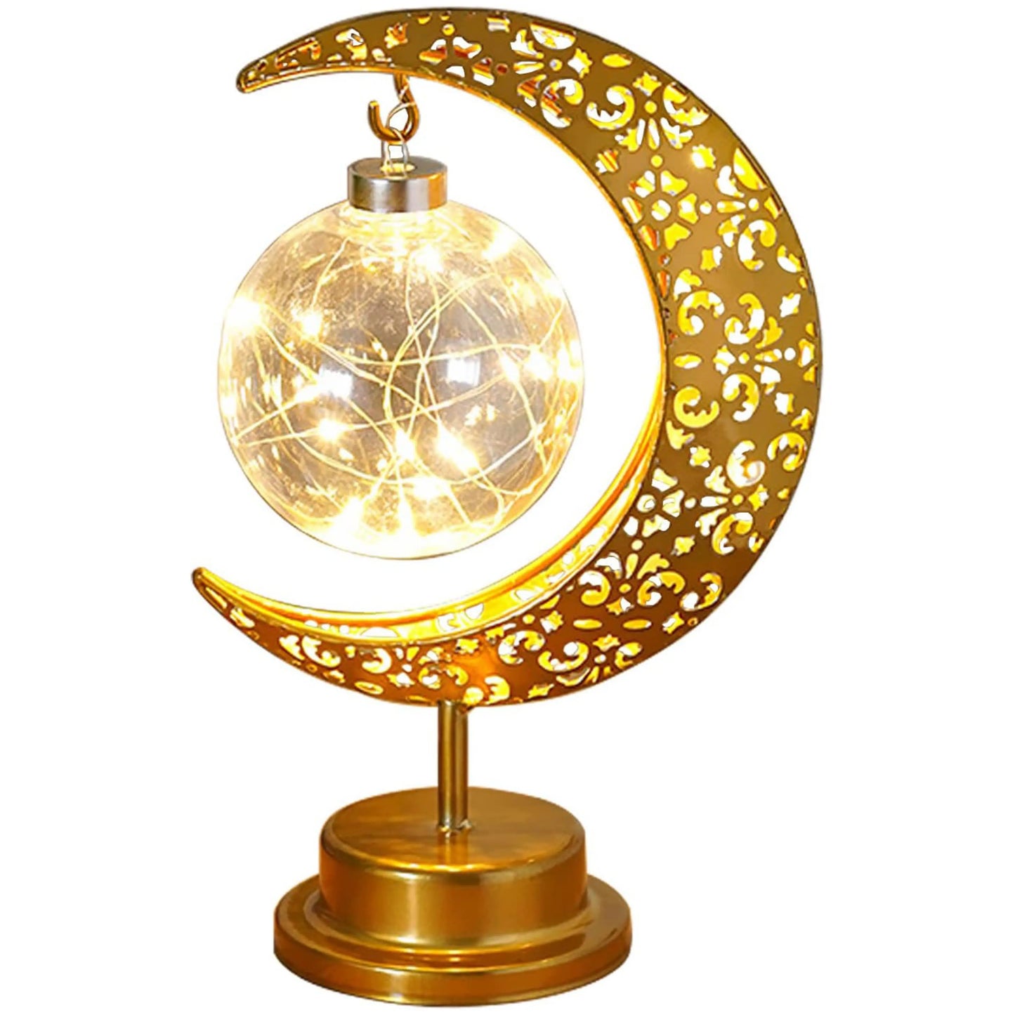 Golden Crescent Moon Globe LED Table Lamp Decorative Night Light