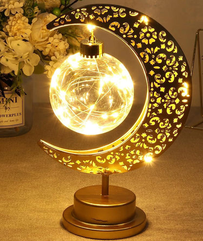 Golden Crescent Moon Globe LED Table Lamp Decorative Night Light