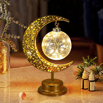 Golden Crescent Moon Globe LED Table Lamp Decorative Night Light