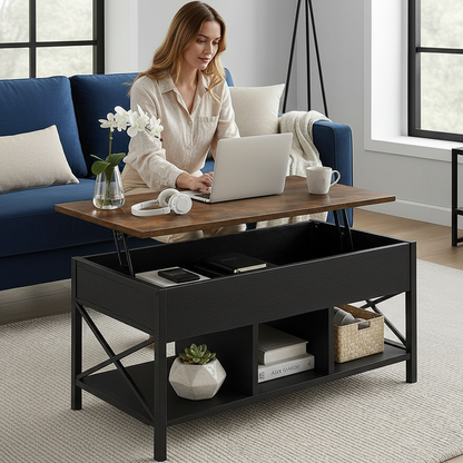 Multifunction Lift Top Coffee Table with Storage Shelf Organizer