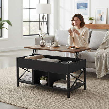 Multifunction Lift Top Coffee Table with Storage Shelf Organizer