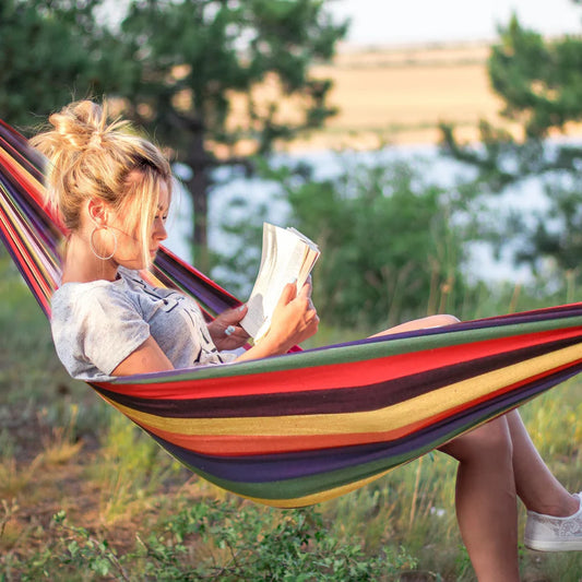 Cozy Cotton Hammock with Carry Bag Red Stripes