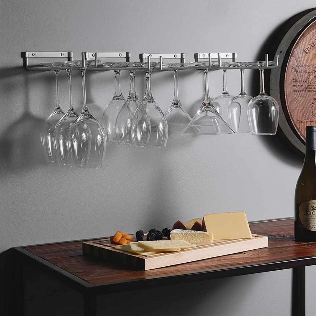 Wine Glass Hanger Rack Under Cabinet Stemware Storage Organizer for Kitchen Bar