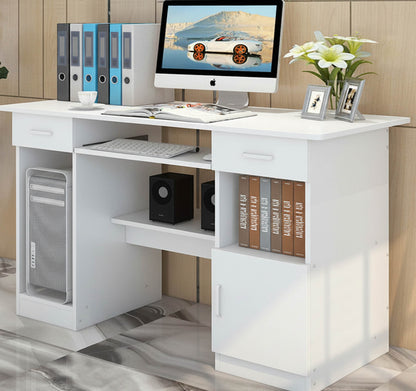 Executive Modern Office Desk with Storage Shelves White Oak