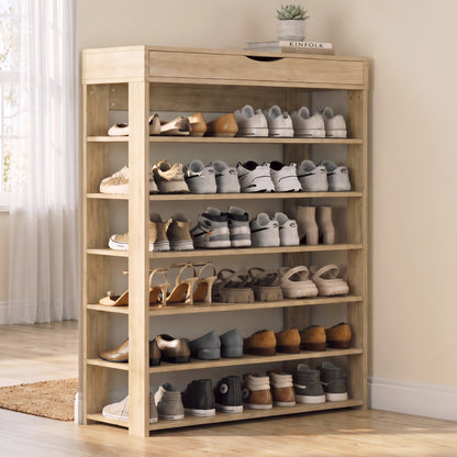 7-Tier Extra-Spacious Wooden Shoe Rack Organizer Shelf Cabinet - Natural Oak