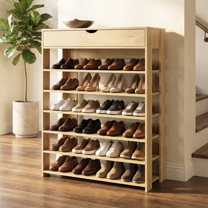 7-Tier Extra-Spacious Wooden Shoe Rack Organizer Shelf Cabinet - Natural Oak