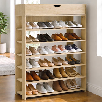 7-Tier Extra-Spacious Wooden Shoe Rack Organizer Shelf Cabinet - Natural Oak