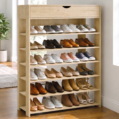 7-Tier Extra-Spacious Wooden Shoe Rack Organizer Shelf Cabinet - Natural Oak