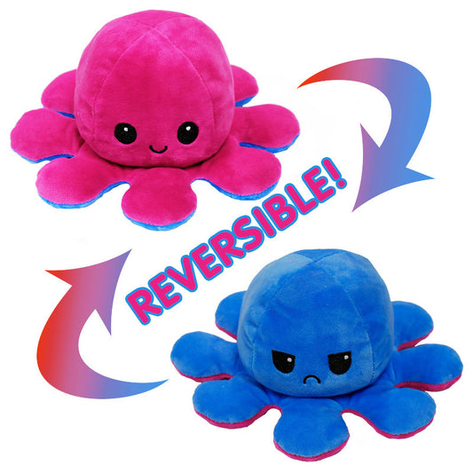 Reversible Cute Plush Octopus Toy Happy Angry Plushie for Kids and Adults