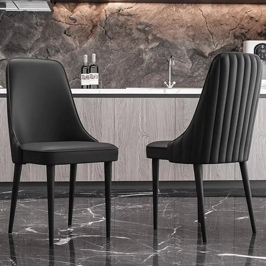 Set of 2 Luxe Designer Faux Leather Dining Office Chairs Black