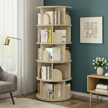5 Tier Rotating Display Shelf Bookcase Organiser Coastal Oak