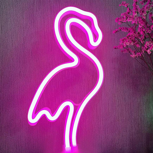 Pink Flamingo LED Neon Light Lamp Decorative Sign for Bedroom & Parties