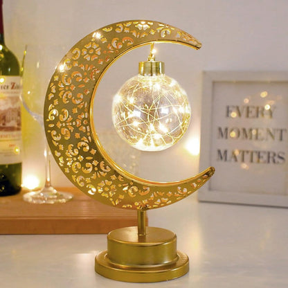 Golden Crescent Moon Globe LED Table Lamp Decorative Night Light