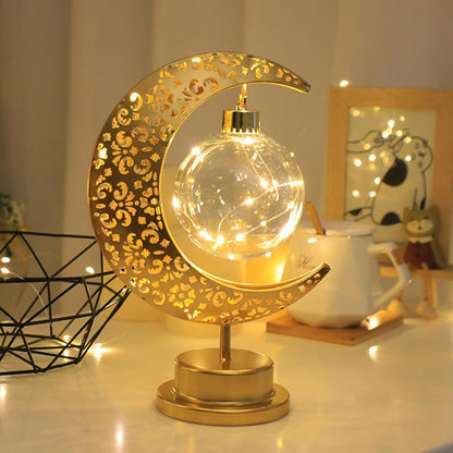 Golden Crescent Moon Globe LED Table Lamp Decorative Night Light