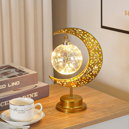 Golden Crescent Moon Globe LED Table Lamp Decorative Night Light