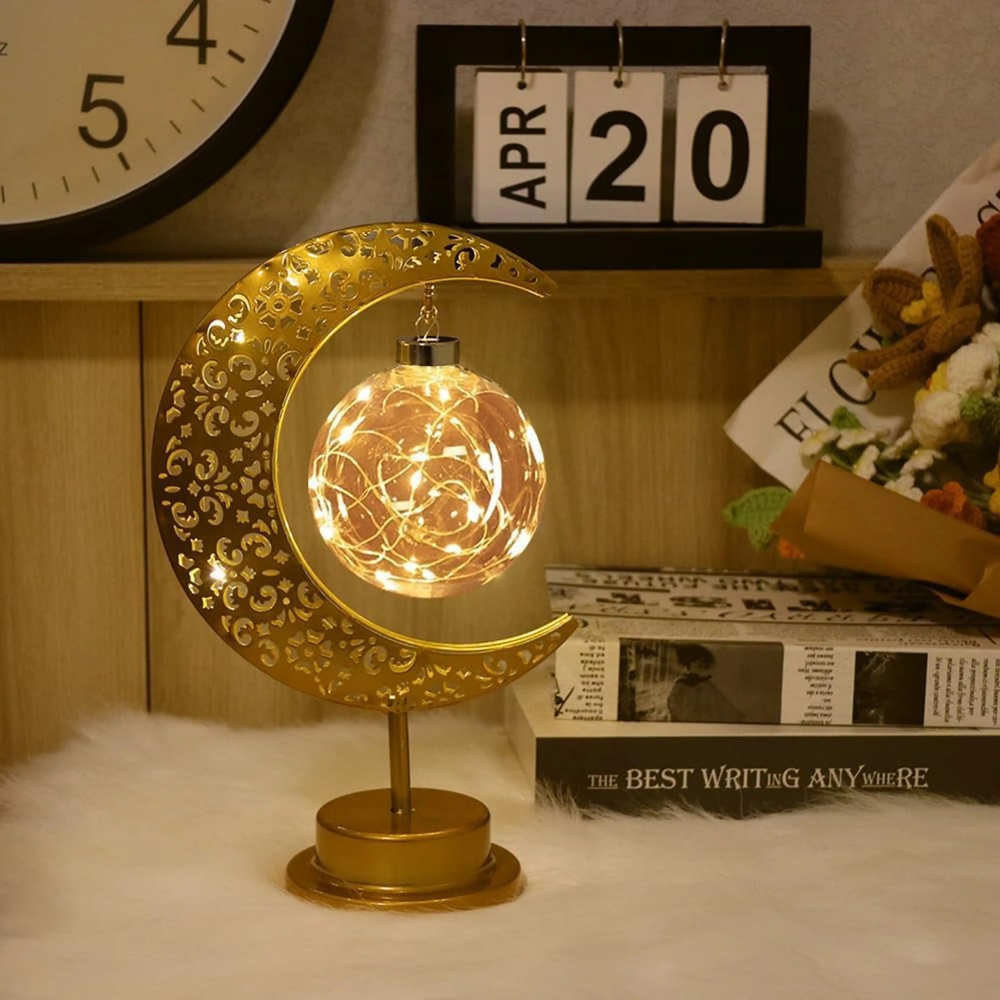 Golden Crescent Moon Globe LED Table Lamp Decorative Night Light