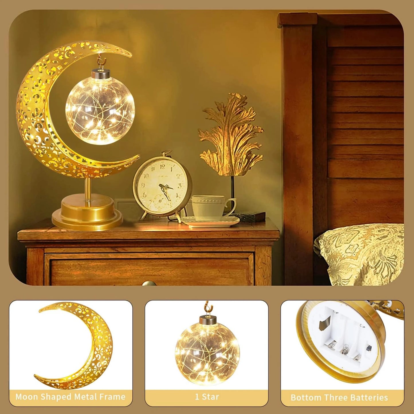 Golden Crescent Moon Globe LED Table Lamp Decorative Night Light