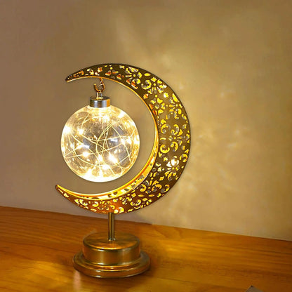 Golden Crescent Moon Globe LED Table Lamp Decorative Night Light