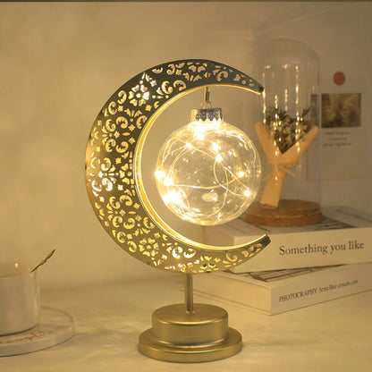 Golden Crescent Moon Globe LED Table Lamp Decorative Night Light