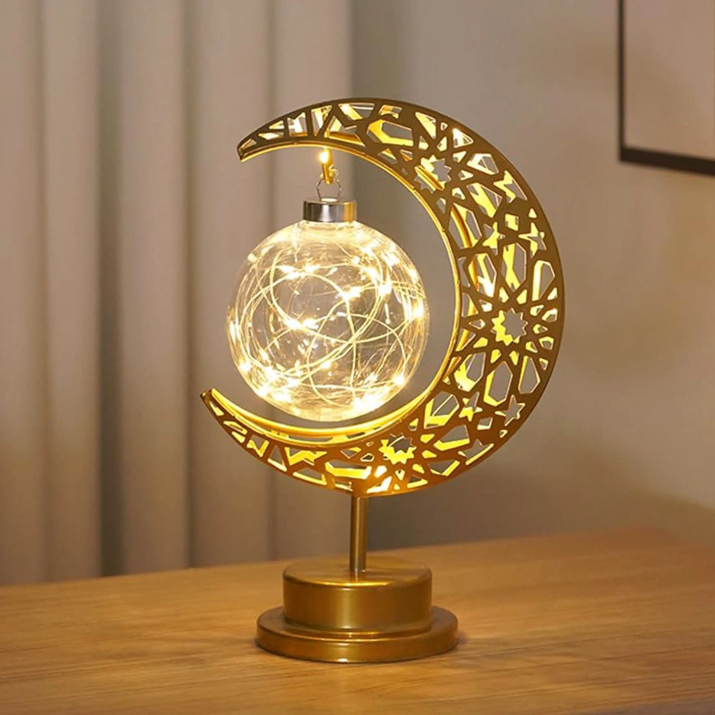 Golden Crescent Moon Globe LED Table Lamp Decorative Night Light