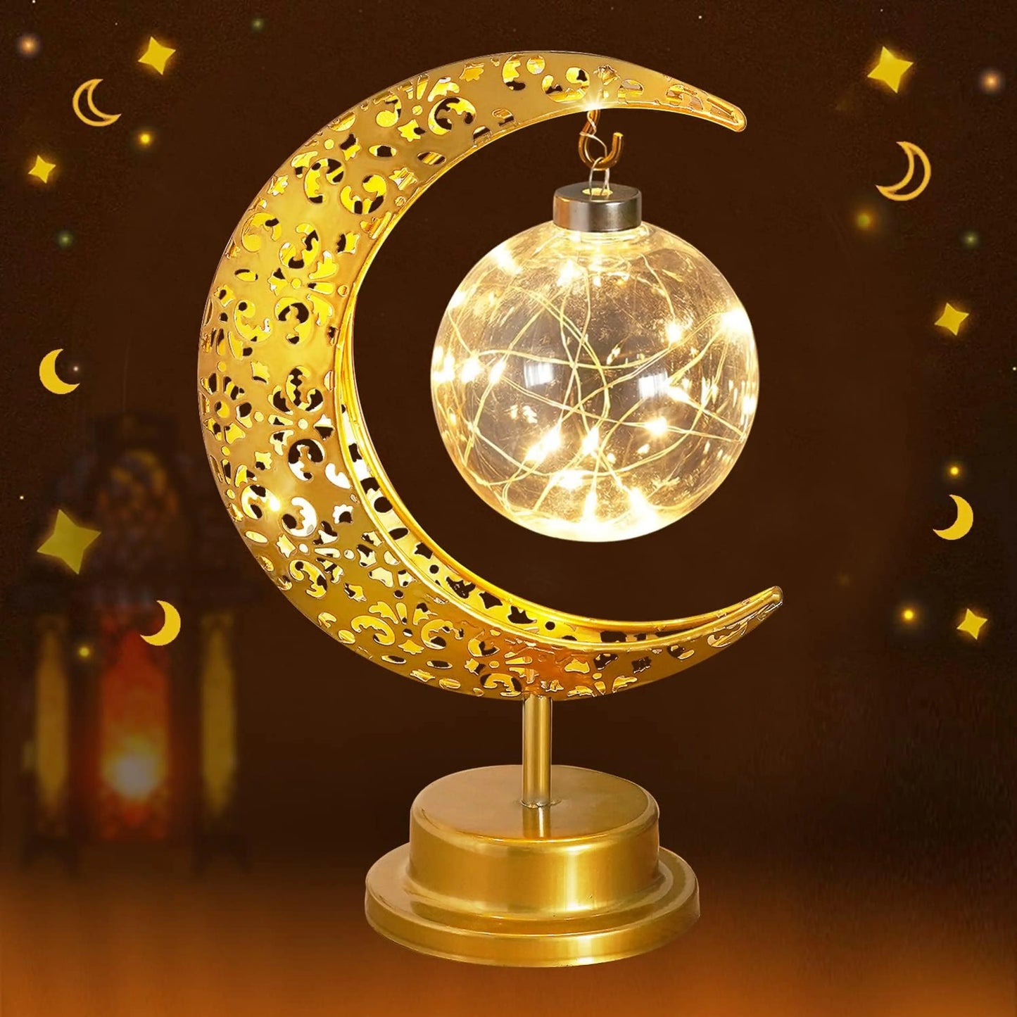 Golden Crescent Moon Globe LED Table Lamp Decorative Night Light