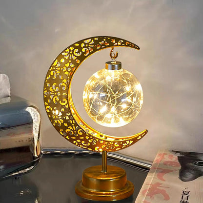 Golden Crescent Moon Globe LED Table Lamp Decorative Night Light