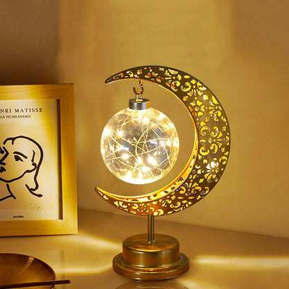 Golden Crescent Moon Globe LED Table Lamp Decorative Night Light