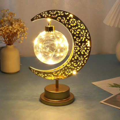 Golden Crescent Moon Globe LED Table Lamp Decorative Night Light