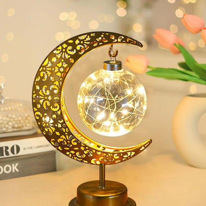 Golden Crescent Moon Globe LED Table Lamp Decorative Night Light