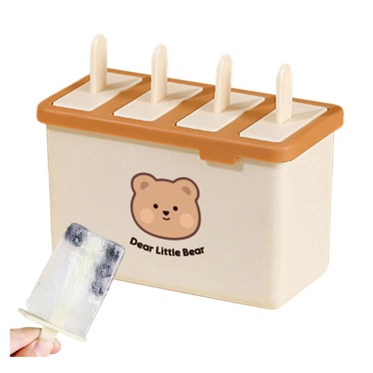 Adorable Bear Ice Cream Pop Molds 4-Piece BPA-Free Set