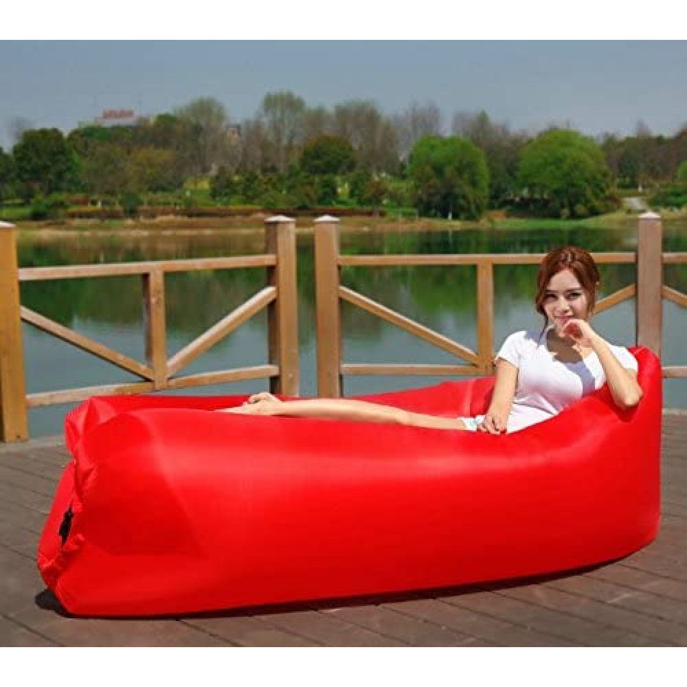 Portable Inflatable Air Sofa Lounger Lazy Couch for Outdoor Camping (Red)