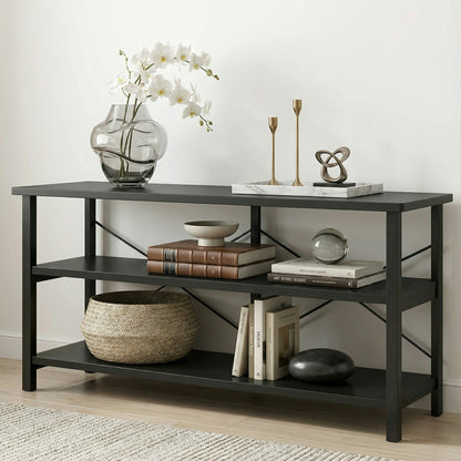Industrial Console Table TV Stand Bookcase Storage Shelf Unit (Black)