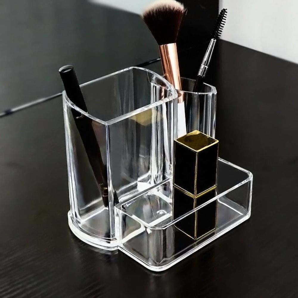 Clear Acrylic Desk Organizer with Pen and Business Card Holder for Office Essentials