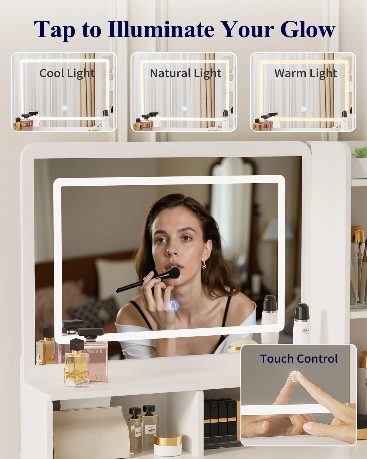 Deluxe LED Mirror Vanity Table with Mirror and Storage Drawers White