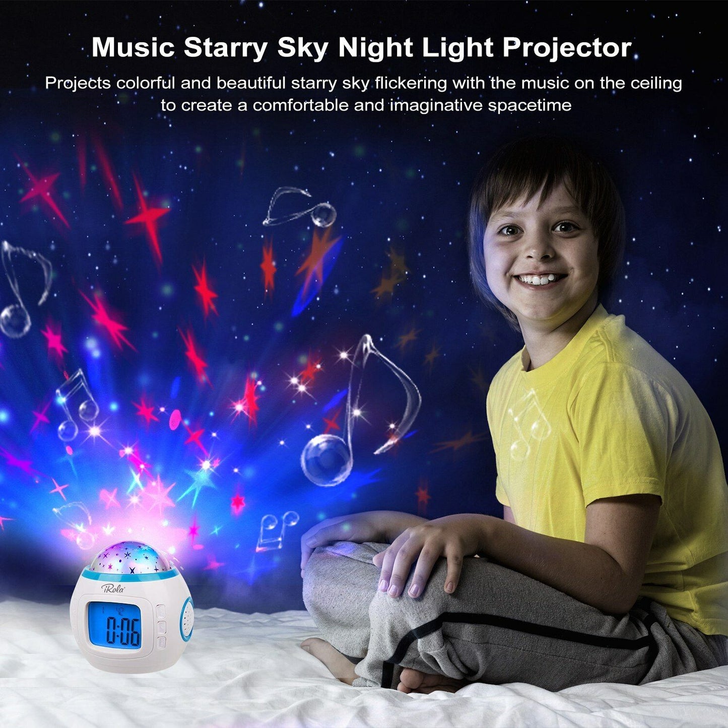 Starry Sky Projection Digital Alarm Clock with Music and Calendar