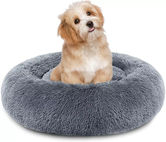 40cm Cozy Plush Soft Fluffy Pet Bed for Dogs and Cats Dark Grey